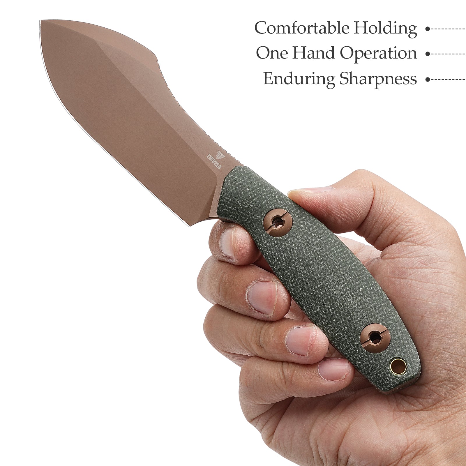 Pumpkin-GM Full-tang Straight Fixed Blade Knife, 3.9‘’14C28N Steel Stonewash Blade, Micarta Handle