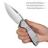 Gecko-P Liner Lock Folding Pocket Knife,Pearl and Satin Finished 3.4'' M390 Steel Blade,Titanium Handle