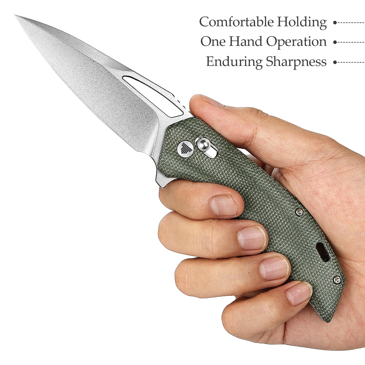 Vela-04G,Axis Lock Folding Pocket Knife,3.38" 14C28N Steel,Green Micarta Handle