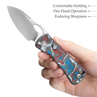 Andromeda-CW Button Liner Lock EDC Folding Knfe,2.3" 14C28N Steel Blade,Carbon Fiber Handle