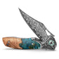 Apus-07C Liner Lock，3.77'' 67 Layesrs Damascus Steel Blade，Steel Bolster & Resin Wood Handle