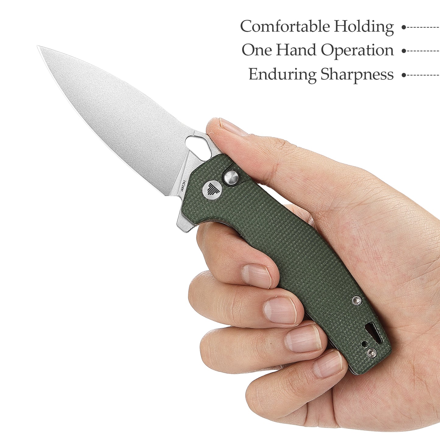 Corvus-04G,Button Lock Pocket Folding Knfe,3.16'' 14C28N Steel blade,Micarta Handle,Hydra Design