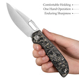 Gecko-YCP Liner Lock Folding Pocket Knife,Pearl and Satin Finished 3.4'' M390 Steel Blade,Ceramic Carbon Fiber Handle