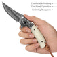 Puppis-02W Liner Lock，3.5'' 67 Layesrs Damascus Steel Blade，Steel Bolster & Bone Handle