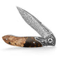 Virgo-07Y Handmade Folding Pocket Knife,3.62in 110 Layers Damascus Steel Blade,Resin & Wood Handle with Clip