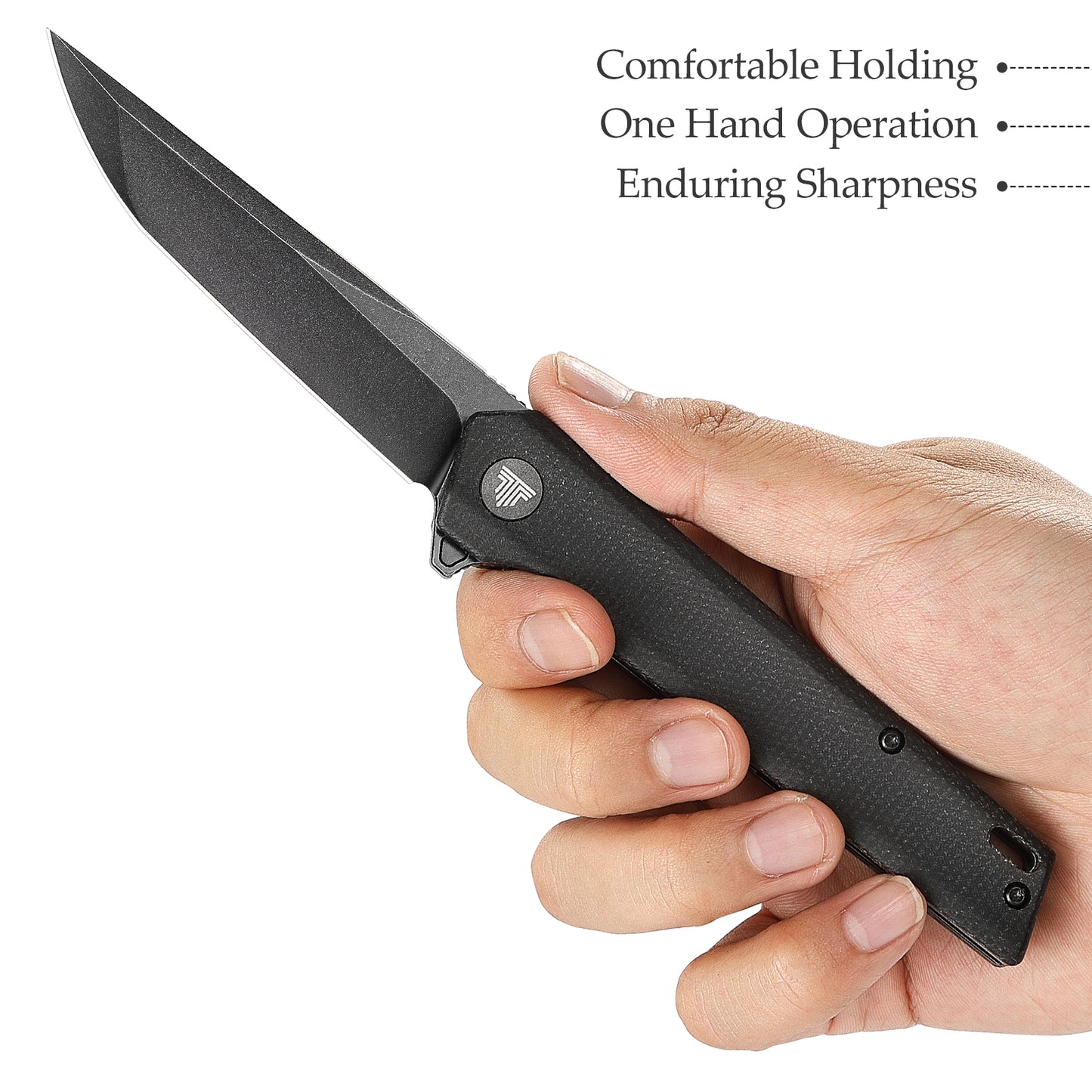 Equ-04B Flipper & Front Flipper Liner Lock,3.58" 10Cr15CoMoV Steel Black Stonewash Blade,Micarta Handle