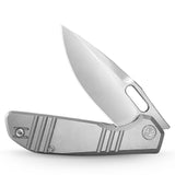 Gecko-P Liner Lock Folding Pocket Knife,Pearl and Satin Finished 3.4'' M390 Steel Blade,Titanium Handle