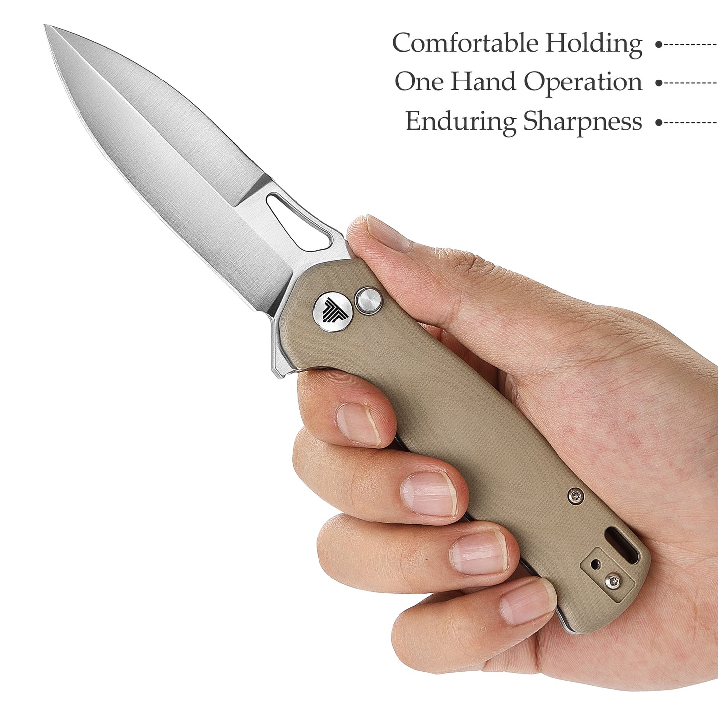 Crateris-03D Button Lock Folding Pocket Knife,3.38" 14C28N Steel,G10 Handle