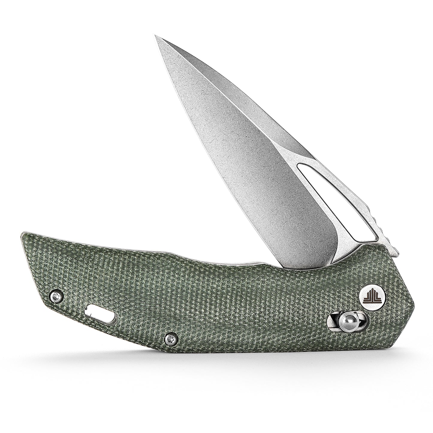 Vela-04G,Axis Lock Folding Pocket Knife,3.38" 14C28N Steel,Green Micarta Handle