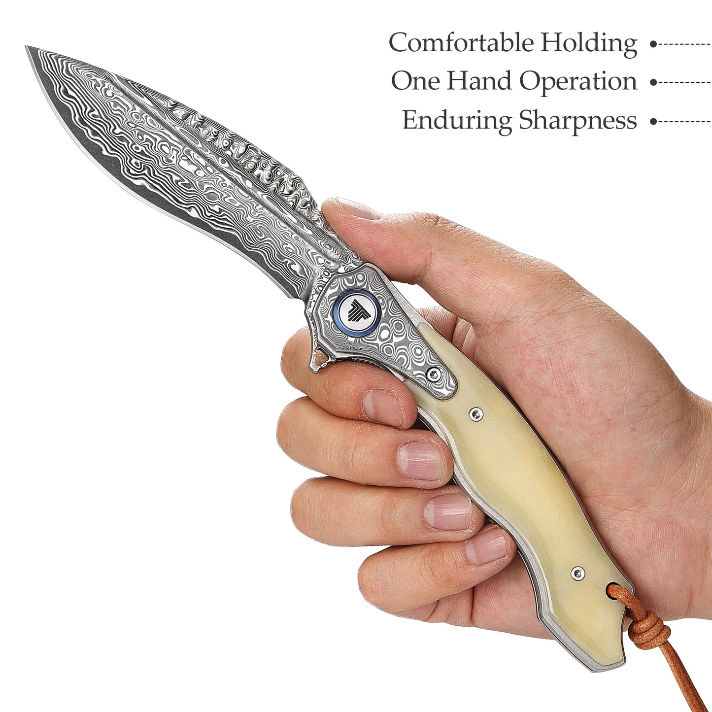 Lepus-02 Liner Lock，4.09'' 67 Layesrs Damascus Steel Blade，Damascus Bolster & Bone Handle