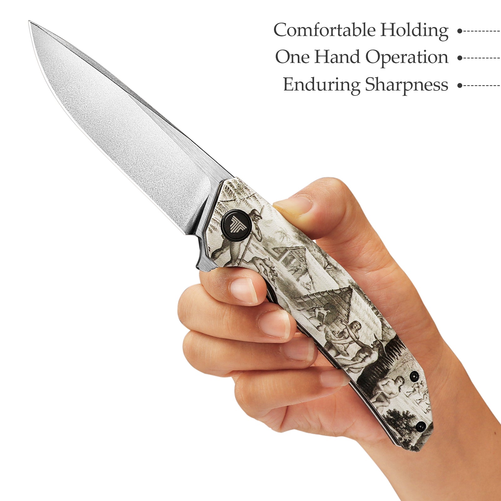 Phoenix-3D Liner Lock Folding Pocket Knife 3.7'' N690 Steel Blade, 3D Printing Patterns G10 Handle