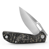 Gecko-YCP Liner Lock Folding Pocket Knife,Pearl and Satin Finished 3.4'' M390 Steel Blade,Ceramic Carbon Fiber Handle