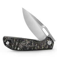 Gecko-YCP Liner Lock Folding Pocket Knife,Pearl and Satin Finished 3.4'' M390 Steel Blade,Ceramic Carbon Fiber Handle