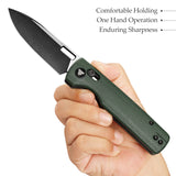 Sabretooth-GM Crossbar Lock Folding Pocket Knife,3.4'' 14C28N Steel Black Stonewashed Satin Blade, Green Micarta Handle