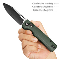 Sabretooth-GM Crossbar Lock Folding Pocket Knife,3.4'' 14C28N Steel Black Stonewashed Satin Blade, Green Micarta Handle
