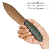 Eggplant-GM Full-tang Straight Fixed Blade Knife, 3.86‘’ 14C28N Steel Rose Gold Blade, Green Micarta Handle
