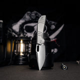 Gecko-P Liner Lock Folding Pocket Knife,Pearl and Satin Finished 3.4'' M390 Steel Blade,Titanium Handle