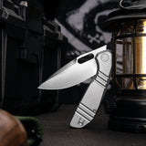 Gecko-P Liner Lock Folding Pocket Knife,Pearl and Satin Finished 3.4'' M390 Steel Blade,Titanium Handle