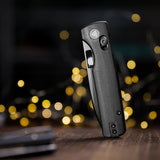 Sabretooth-BM Crossbar Lock Folding Pocket Knife,3.4'' 14C28N Steel Black Stonewashed Blade, Black Micarta Handle