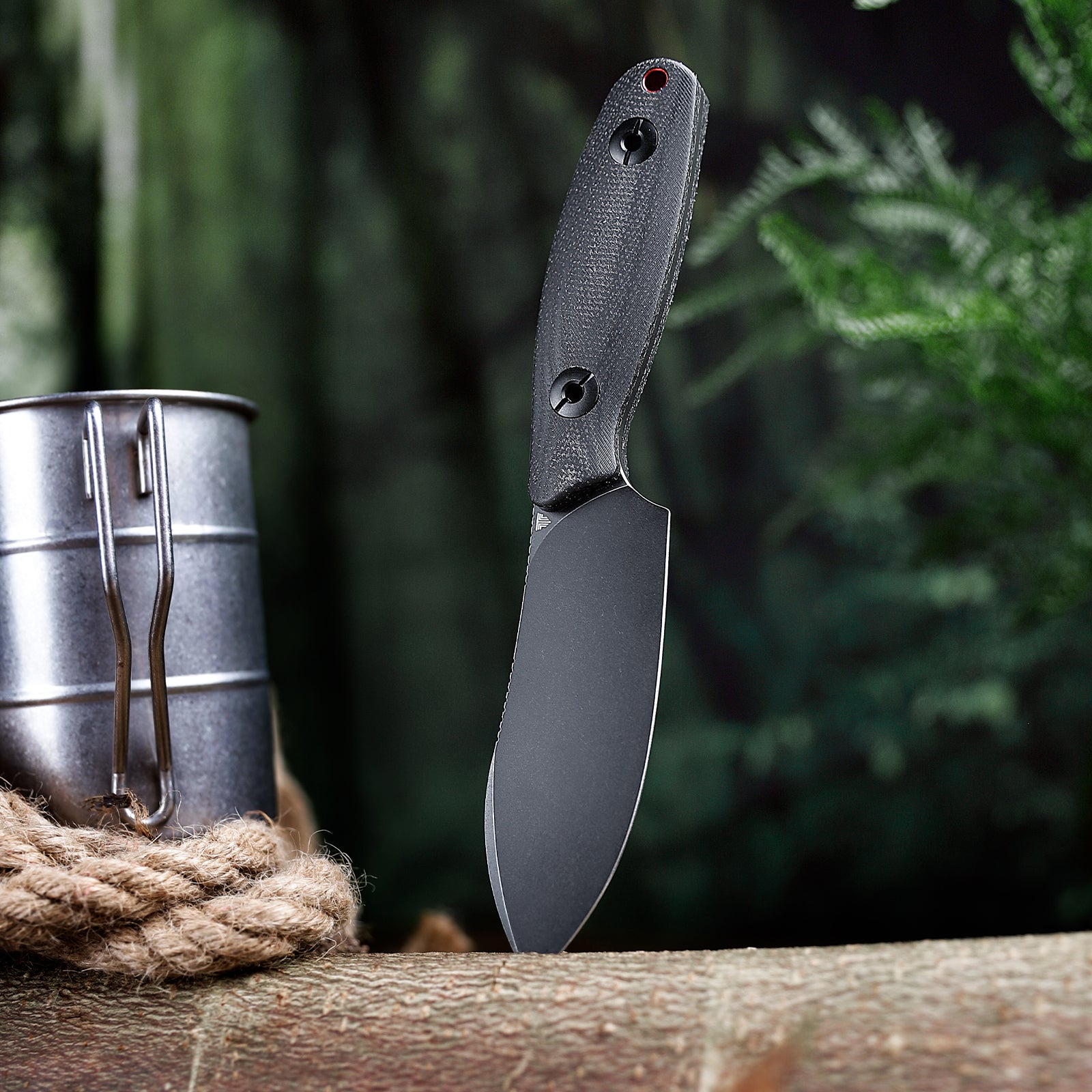 Eggplant-BM Full-tang Straight Fixed Blade Knife, 3.86‘’ 14C28N Steel Black Stonewashed Blade, Micarta Handle