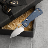 Andromeda-LM Button Liner Lock EDC Folding Knfe,2.3" 14C28N Steel Blade,Micarta Handle