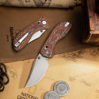 Hippo-RLYM Crossbar Lock EDC Folding Pocket Knife,3.4" 14C28N Steel Blade,Micarta Handle