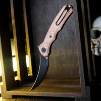 Lacerta-CU Liner Lock EDC Folding Pocket Knife 3.34'' 14C28N Steel Blade,Copper Foil Handle,Tiguass Design