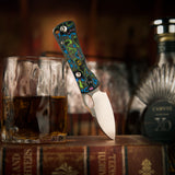 Andromeda Pro-PL Button Liner Lock EDC Folding Knfe,2.3" N690 Steel Blade,Fat Carbon Handle
