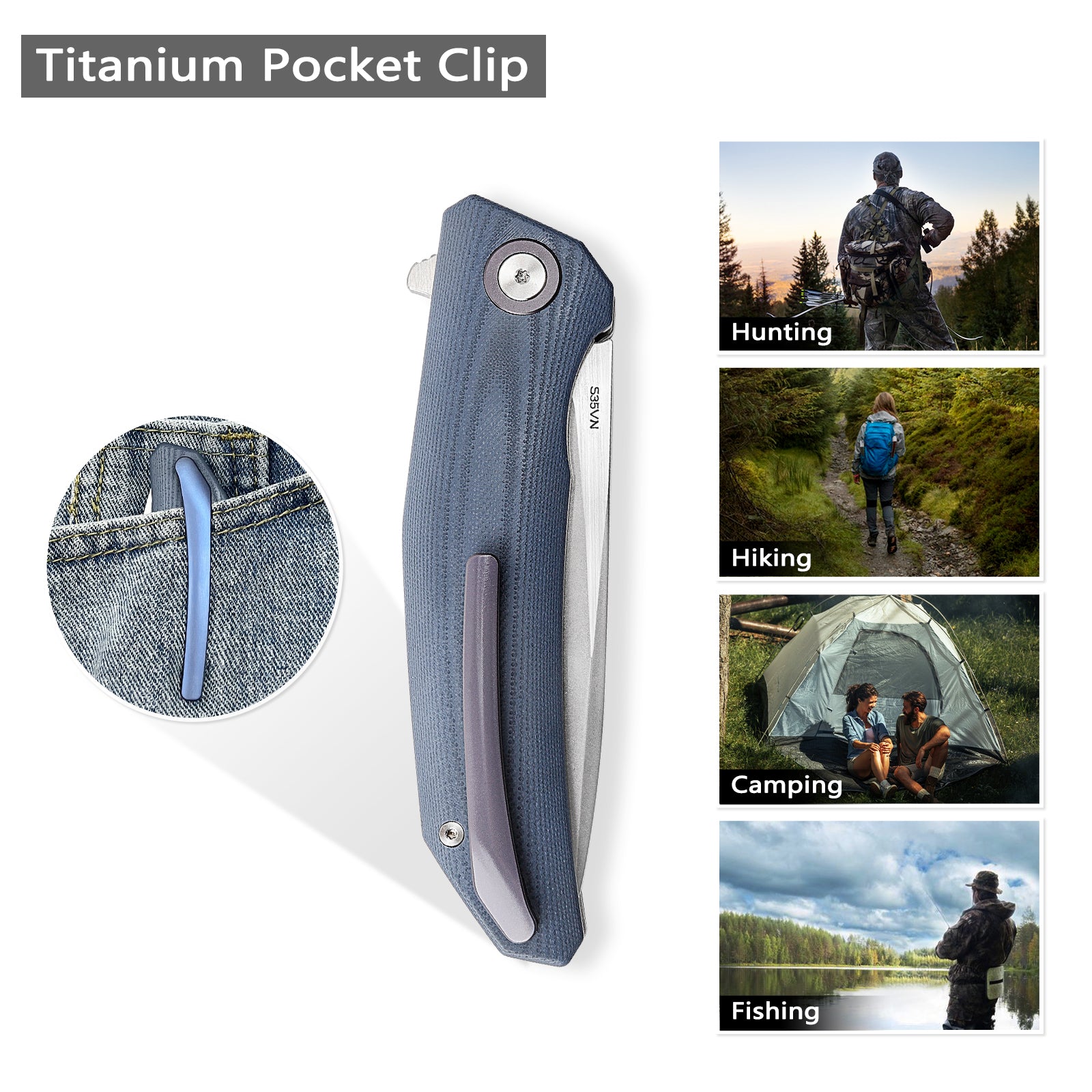Phoenix-03G Liner Lock Pocket Folding Knfe,3.7'' S35VN Steel Blade