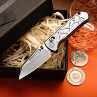 Skarn-W Crossbar Lock EDC Folding Pocket Knife,2.9'' M390 Steel Blade, Titanium Handle