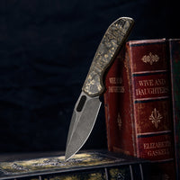 Gecko-YCB Liner Lock Folding Pocket Knife,3.4'' M390 Steel Blade,Ceramic Carbon Fiber Handle