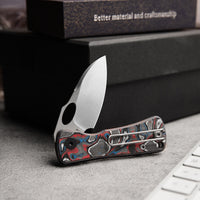 Andromeda-CW Button Liner Lock EDC Folding Knfe,2.3" 14C28N Steel Blade,Carbon Fiber Handle