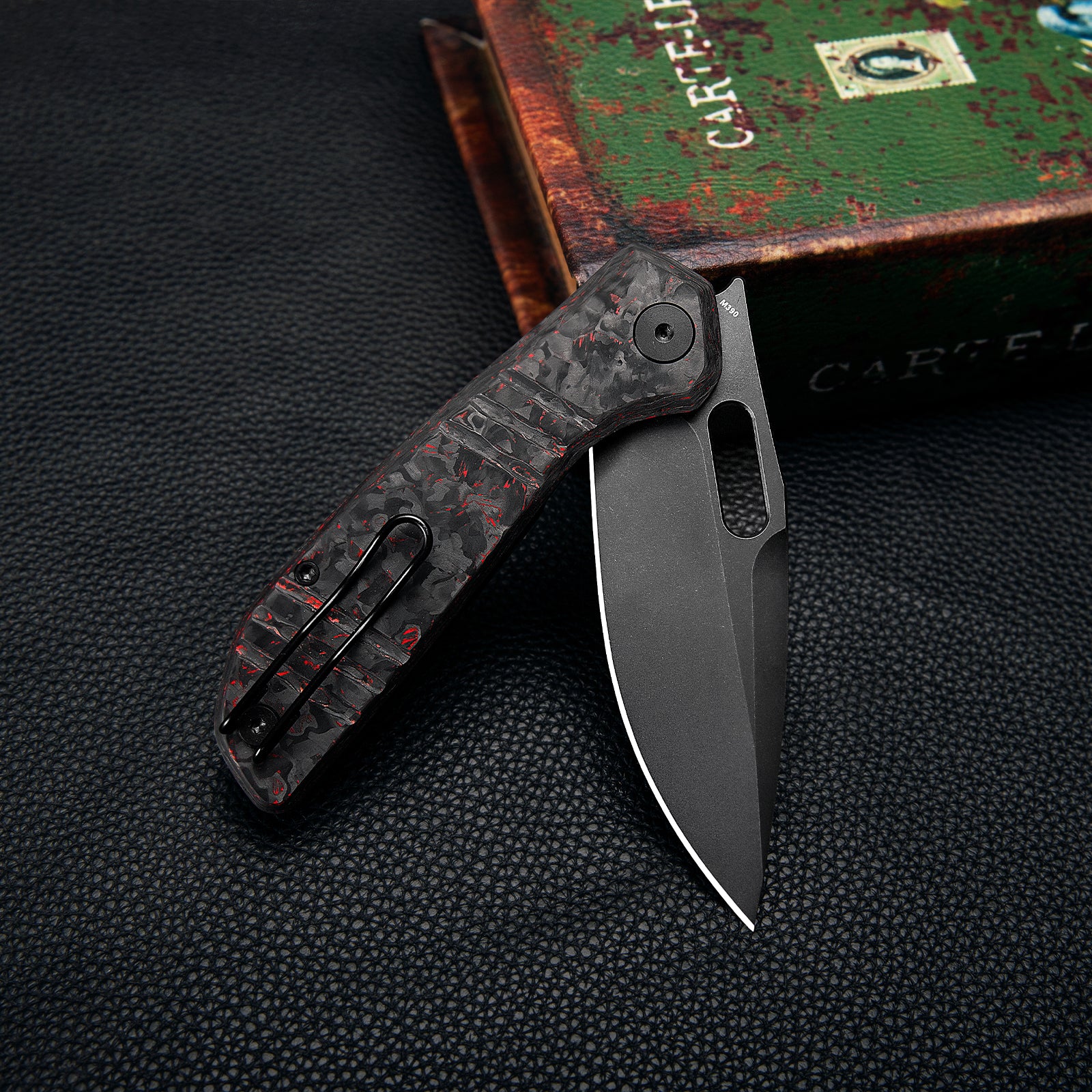 Gecko-RCB Liner Lock Folding Pocket Knife,3.4'' M390 Steel Blade,Ceramic Carbon Fiber Handle