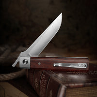 Dolphin-J Liner Lock  Folding Pocket Knife 3.37'' 14C28N Steel Blade,Wood Handle
