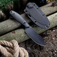 Eggplant-BM Full-tang Straight Fixed Blade Knife, 3.86‘’ 14C28N Steel Black Stonewashed Blade, Micarta Handle