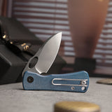 Andromeda-LM Button Liner Lock EDC Folding Knfe,2.3" 14C28N Steel Blade,Micarta Handle