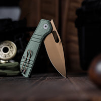 Gecko-GM Liner Lock EDC Folding Pocket Knife,3.4'' 14C28N Steel Blade,Micarta Handle