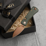 Andromeda-GM Button Liner Lock EDC Folding Knfe,2.3" 14C28N Steel Blade,Micarta Handle