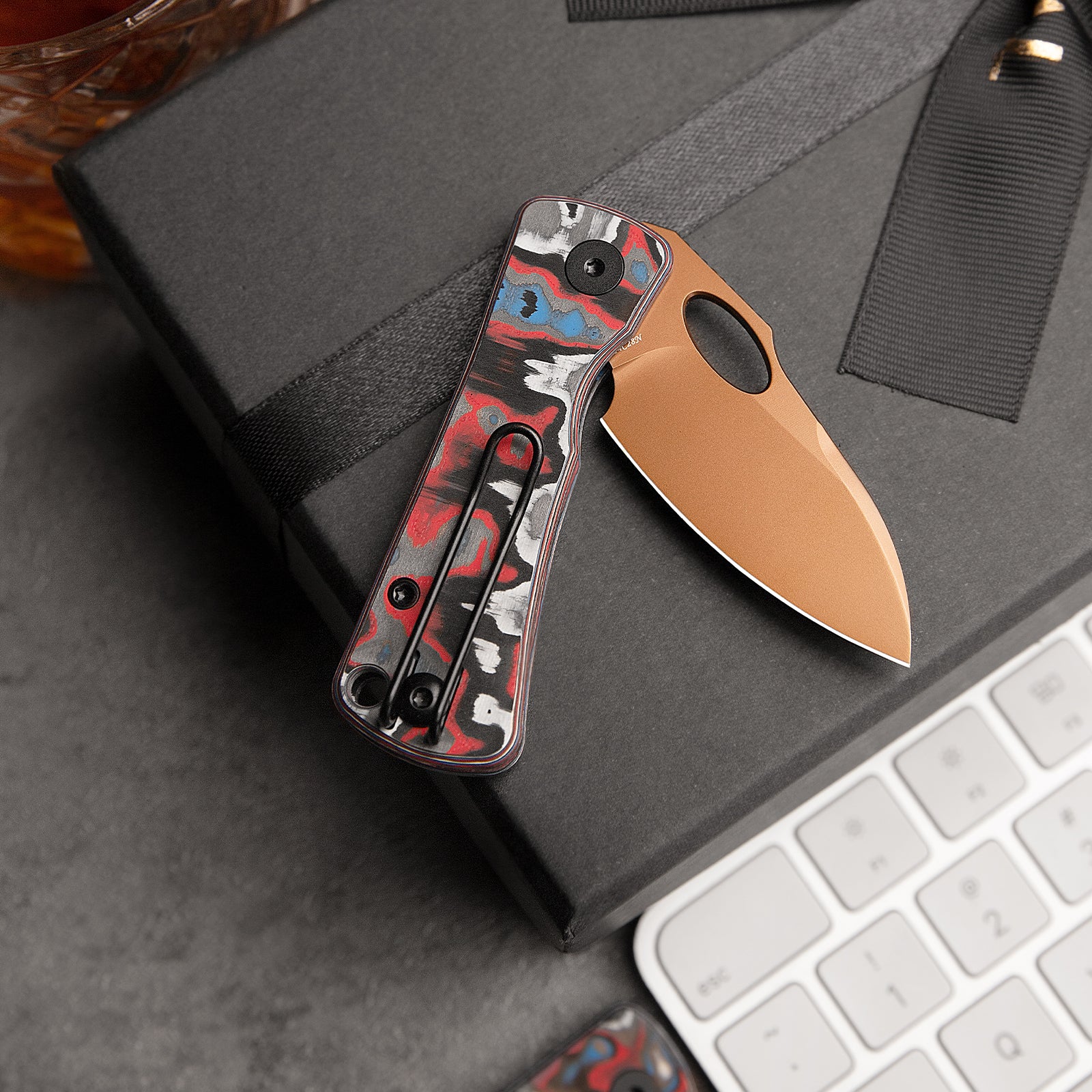 Andromeda-CRG Button Liner Lock EDC Folding Knfe,2.3" 14C28N Steel Blade,Carbon Fiber Handle