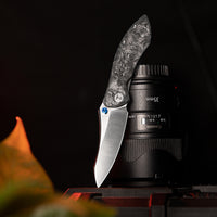 Rhino-W Frame Lock EDC Folding Pocket Knife, 3.2'' M390 Steel Blade, Carbon Fiber Titanium Handle