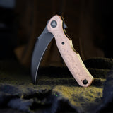 Lacerta-CU Liner Lock EDC Folding Pocket Knife 3.34'' 14C28N Steel Blade,Copper Foil Handle,Tiguass Design