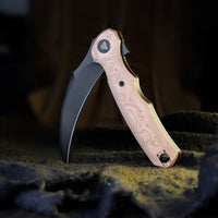 Lacerta-CU Liner Lock EDC Folding Pocket Knife 3.34'' 14C28N Steel Blade,Copper Foil Handle,Tiguass Design