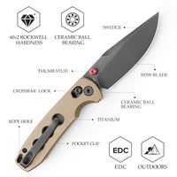 Butterfly Ultra-B Crossbar Lock EDC Folding Pocket Knife,2.99'' M390 Steel Blade,Titanium Handle