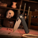 Sabretooth-CG Crossbar Lock Folding Pocket Knife,3.4'' 14C28N Steel Blade,  Carbon Fiber G10Micarta Handle
