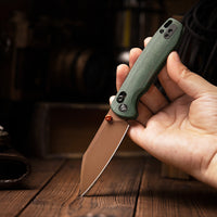 Firefly-GM Crossbar Lock EDC Folding Pocket Knife,2.99" 14C28N Steel Blade,Micarta Handle