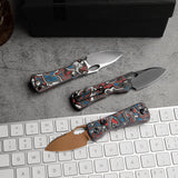 Andromeda-CW Button Liner Lock EDC Folding Knfe,2.3" 14C28N Steel Blade,Carbon Fiber Handle