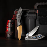 Rhino-W Frame Lock EDC Folding Pocket Knife, 3.2'' M390 Steel Blade, Carbon Fiber Titanium Handle