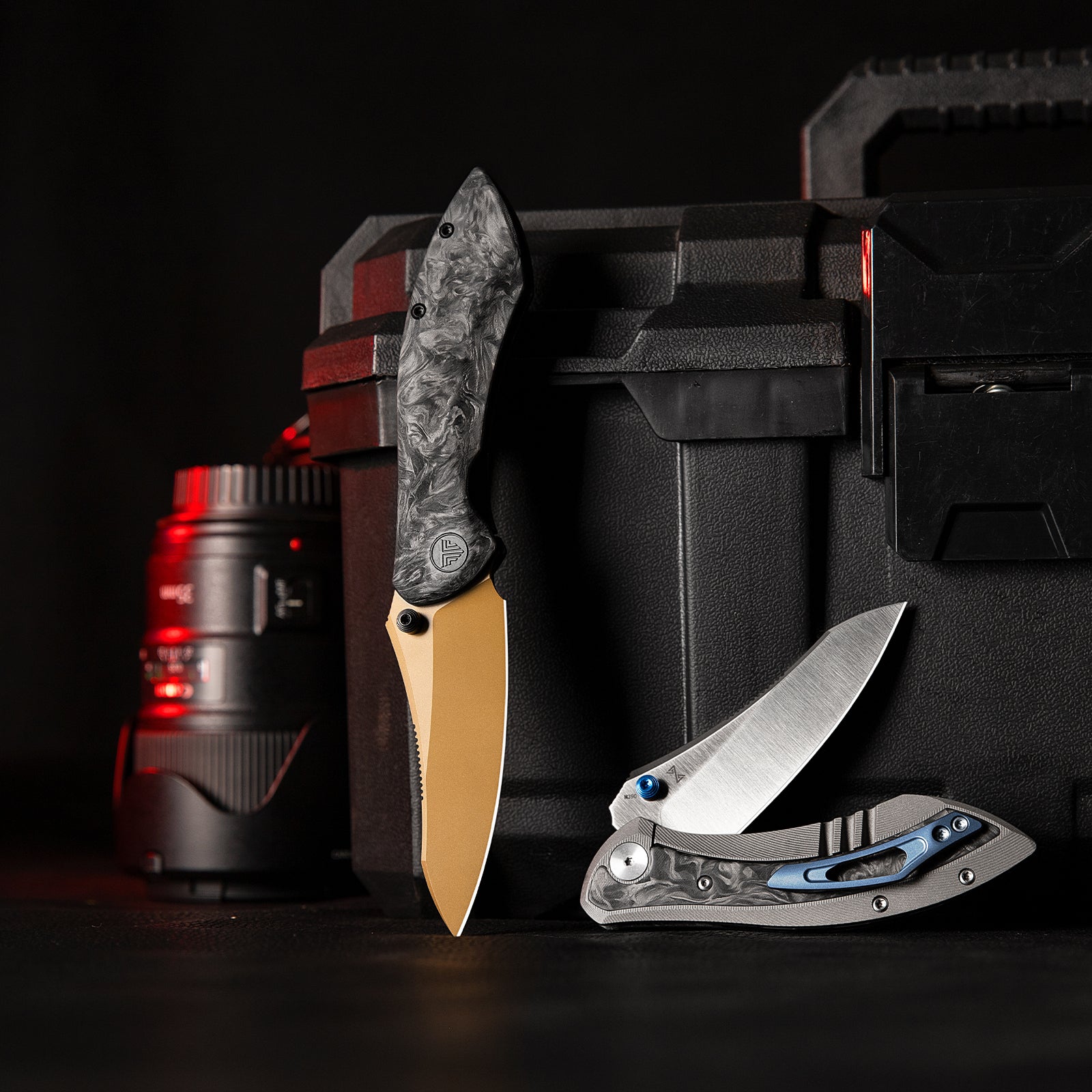Rhino-W Frame Lock EDC Folding Pocket Knife, 3.2'' M390 Steel Blade, Carbon Fiber Titanium Handle