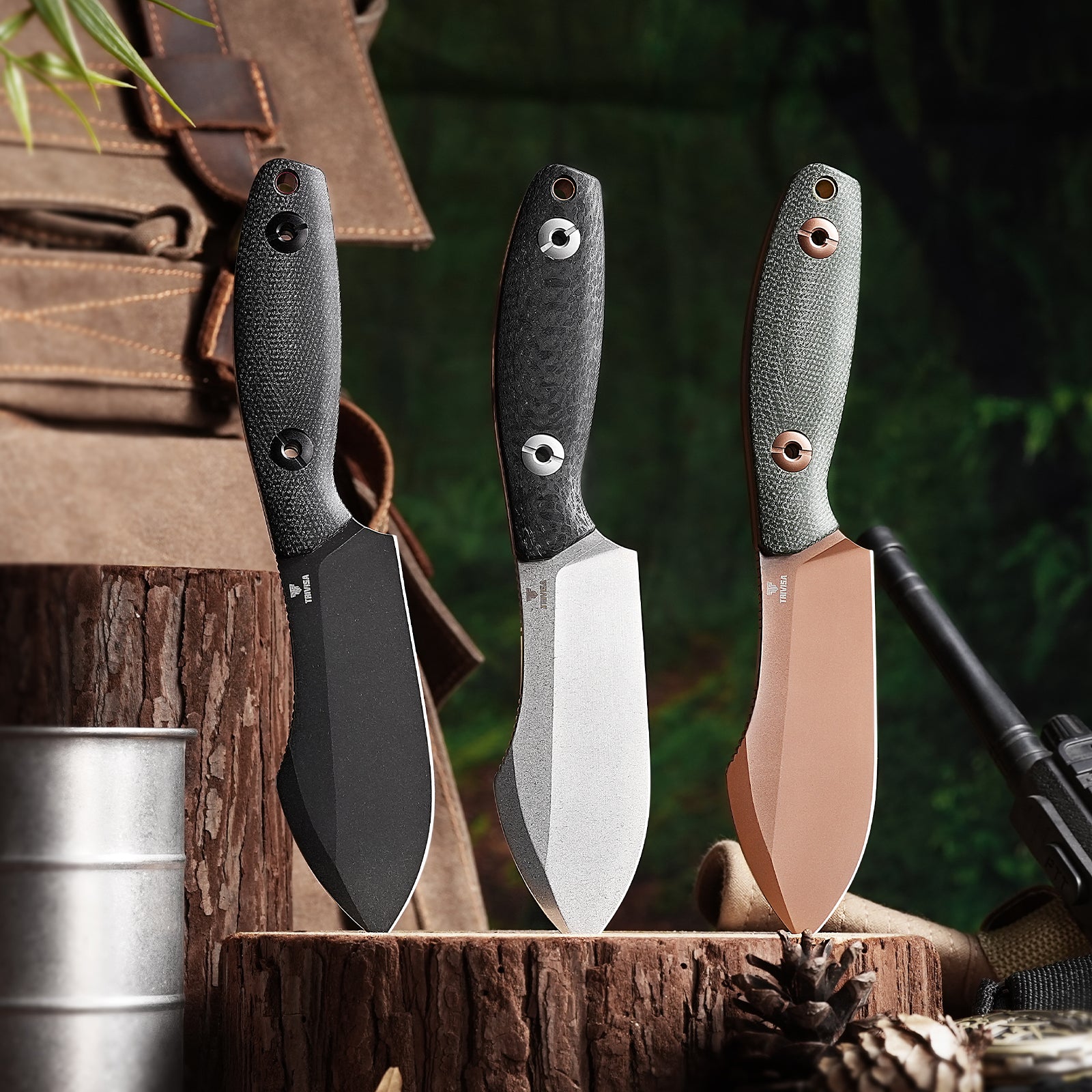 Pumpkin-BM Full-tang Straight Fixed Blade Knife, 3.9‘’14C28N Steel Stonewash Blade, Micarta Handle