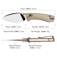 Koala Ultra-M Crossbar Lock EDC Folding Pocket Knife,2.56'' Mirror Polish M390 Steel Blade, Titanium Handle